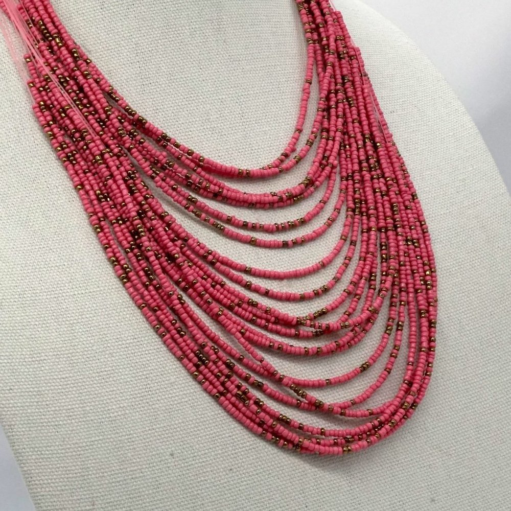 Necklace Gold  Pink Rice Beads. - Picture 3 of 4